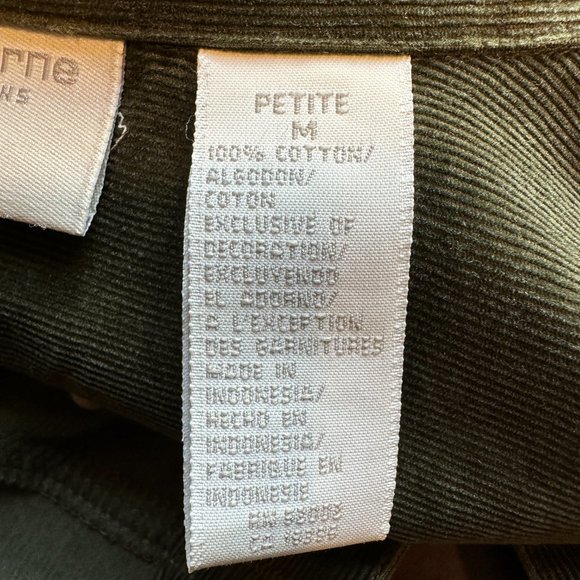 Liz Claiborne Corduroy Snap Up Shirt Olive Green Embroidered EUC Size Petite Med - Picture 4 of 7